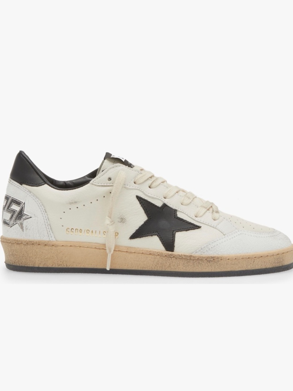 GOLDEN GOOSE Ballstar Leather Low-Top Sneakers in Off-White & Black